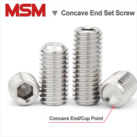 50/20/10 Pcs Stainless Steel M6 M8 M10 M12 Hexagon Socket Cup Point Set Screw End Grub Headless Concave End Bolt Hex Grub Screw