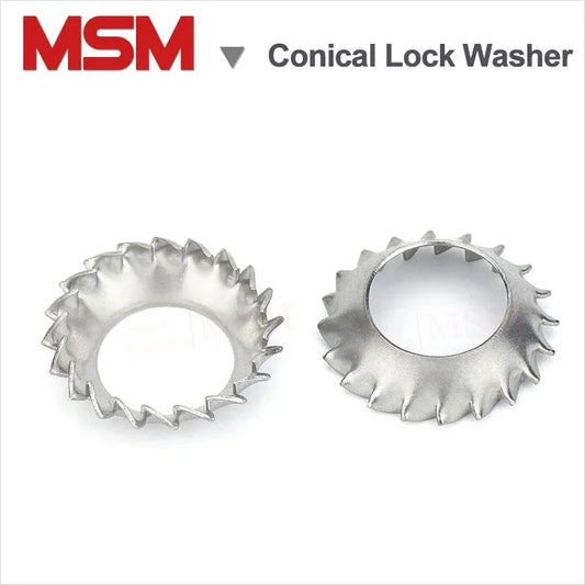 50/60 Pcs Stainless Steel Countersunk Serrated External Toothed Lock Washer Concial Anti-loose Gasket Teeth M3 M4 M5 M6 M8 M10