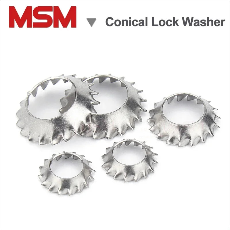 50/60 Pcs Stainless Steel Countersunk Serrated External Toothed Lock Washer Concial Anti-loose Gasket Teeth M3 M4 M5 M6 M8 M10