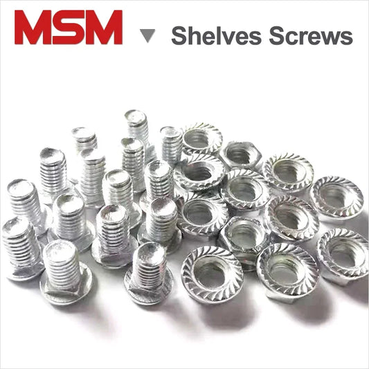 50 Sets Carbon Steel Galvanize Semi-round Head Square Neck Bolts With Serrated Flange Locknuts Specially for Shelves Usage