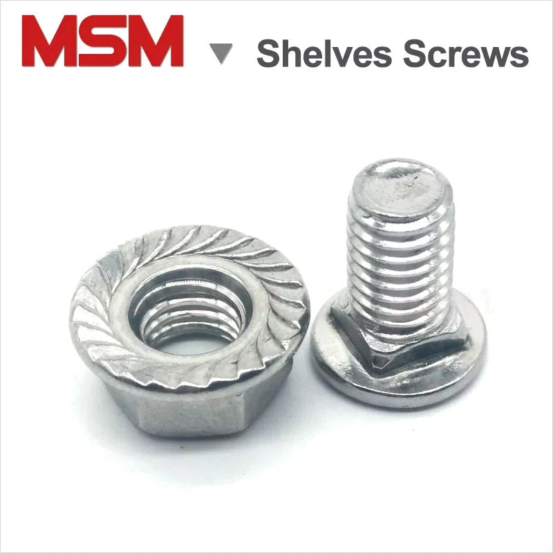 50 Sets Carbon Steel Galvanize Semi-round Head Square Neck Bolts With Serrated Flange Locknuts Specially for Shelves Usage