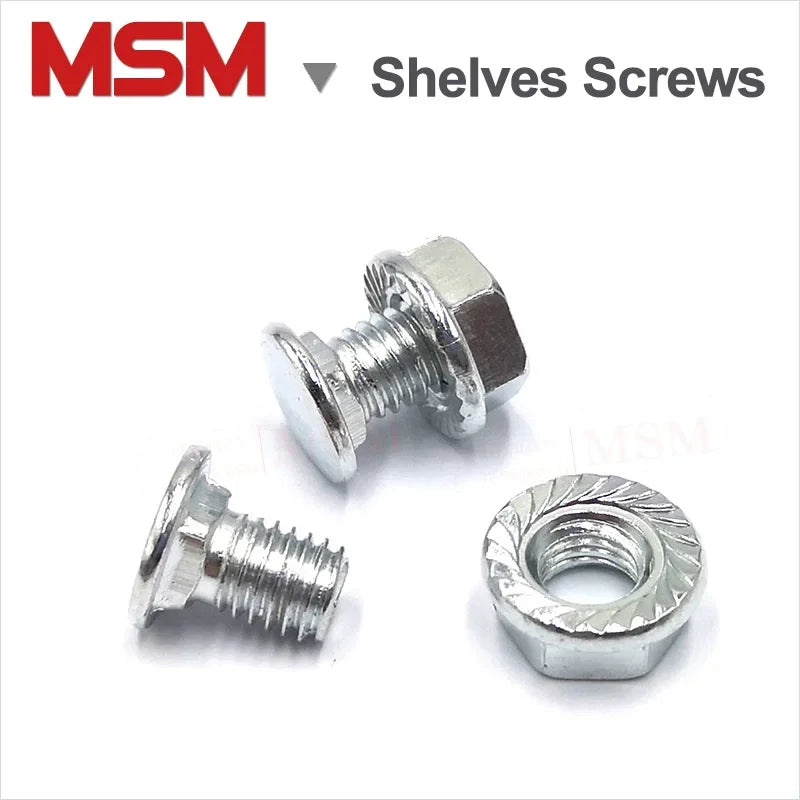 50 Sets Carbon Steel Galvanize Semi-round Head Square Neck Bolts With Serrated Flange Locknuts Specially for Shelves Usage