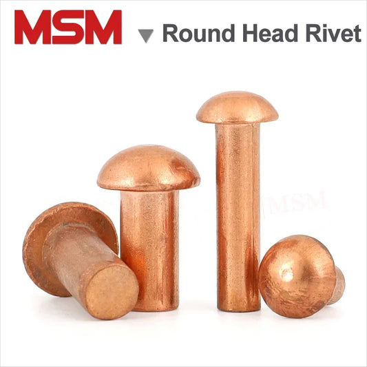 500Gram/lot Red Copper Round Head Solid Rivet M1.5/2/2.5/3/4/5/6 Mushroom Head Rivet Semi-round Head Hammer Style Wholesale