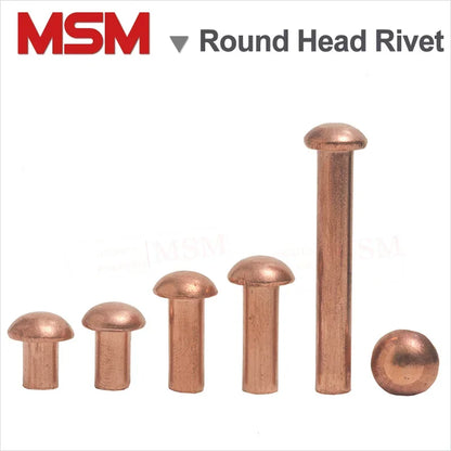 500Gram/lot Red Copper Round Head Solid Rivet M1.5/2/2.5/3/4/5/6 Mushroom Head Rivet Semi-round Head Hammer Style Wholesale