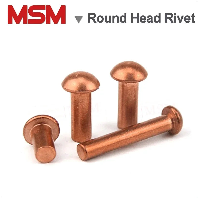 500Gram/lot Red Copper Round Head Solid Rivet M1.5/2/2.5/3/4/5/6 Mushroom Head Rivet Semi-round Head Hammer Style Wholesale