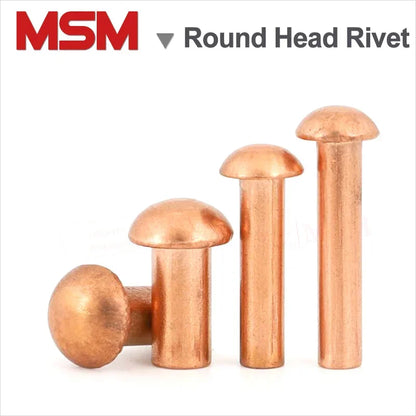 500Gram/lot Red Copper Round Head Solid Rivet M1.5/2/2.5/3/4/5/6 Mushroom Head Rivet Semi-round Head Hammer Style Wholesale