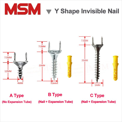 50PCS Y Shape Invisible Nail Seamless Length 12/25/35mm Claw nails Two Direction Fixed For Wood Baseboard/Skirting Installation