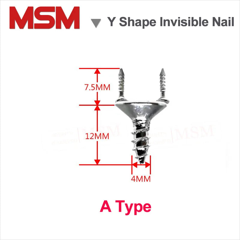 50PCS Y Shape Invisible Nail Seamless Length 12/25/35mm Claw nails Two Direction Fixed For Wood Baseboard/Skirting Installation