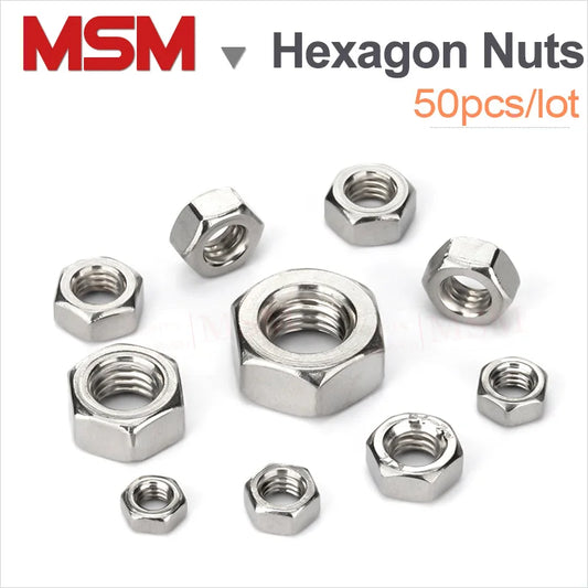 50Pcs Stainless Steel Tiny Hexagon Hex Nuts M1 M1.2 M1.4 M1.6 M2 M2.5 M3 M3.5 M4 M5 DIN934 Mini/Micro Nuts