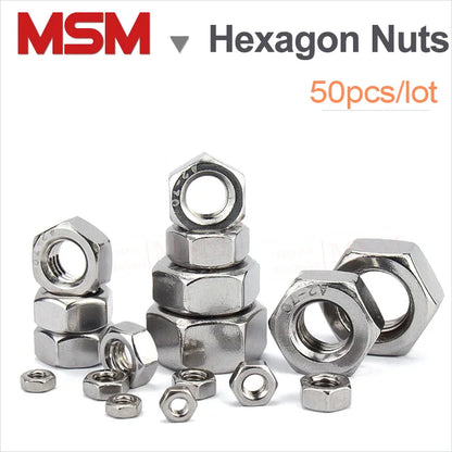50Pcs Stainless Steel Tiny Hexagon Hex Nuts M1 M1.2 M1.4 M1.6 M2 M2.5 M3 M3.5 M4 M5 DIN934 Mini/Micro Nuts