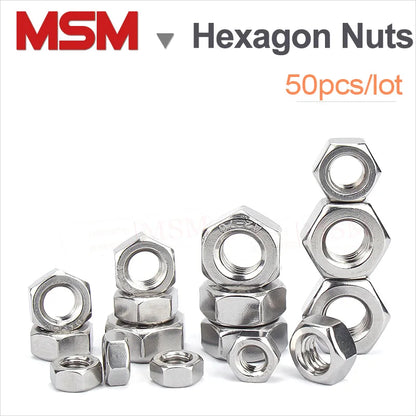 50Pcs Stainless Steel Tiny Hexagon Hex Nuts M1 M1.2 M1.4 M1.6 M2 M2.5 M3 M3.5 M4 M5 DIN934 Mini/Micro Nuts