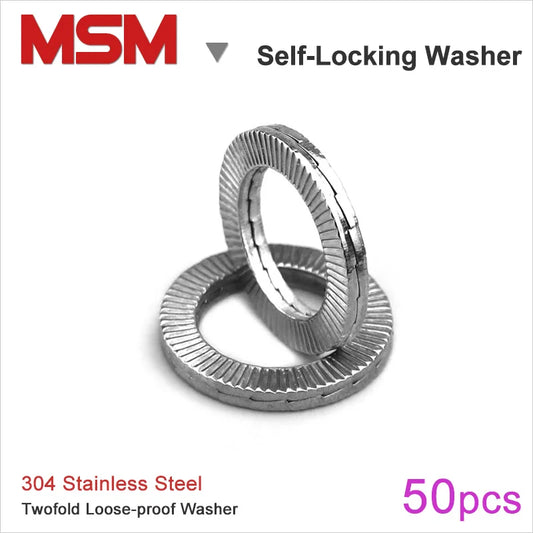 50pcs DIN25201 Twofold Self Locking Washers Anti-return SUS304 Stainless Steel NL3/4/5/6/8/10/12/14/16/18/20/22SS Loose-proof