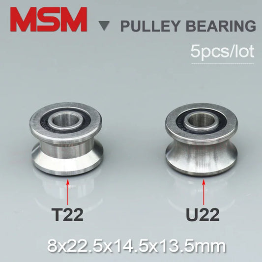 5pcs MSM U22 8mm U Groove Ball Bearings T22 Track Pulley Roller Wheel M8 Bolt Screw 8x22.5x14.5x13.5mm Trace Rail Guide Bearing