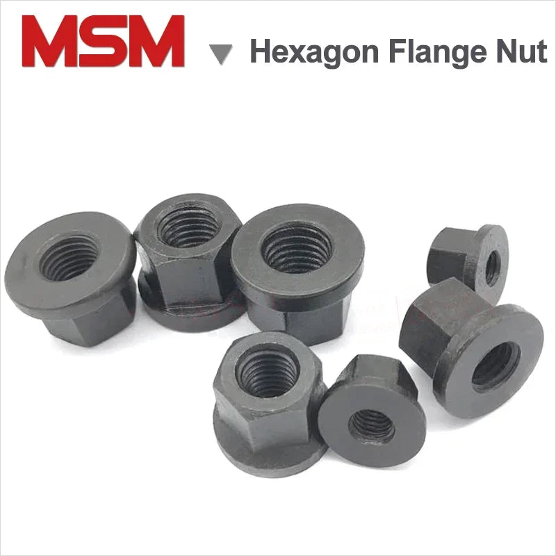 6/2Pcs A3/Carbon Steel/Quenched/Harden Hexagon Flange Nuts With Pad M8/10/12/14/16/18/20/22/24/27/30/36 Pressure Plate Nut 10.9