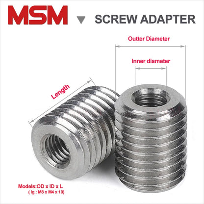 6PCS Stainless Steel Inner Outer Thread Adapter Screw Conversion Nut Internal And External Screw Adapting Nut M4 M5 M6 M8 M10