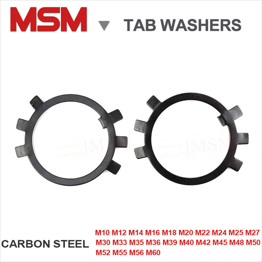 Black Carbon Steel Tab Washers For Slotted Round Nuts Lock Washers Anti-return Gasket GB858 Stop Washers M10/12/16/18/20/M50/M60