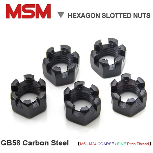 Carben Steel Hex Slotted Nuts and Castle DIN935 Coarse and Fine Pitch Anti-loosenM6 M8 M10 M12 M16 M20 M24 GB58