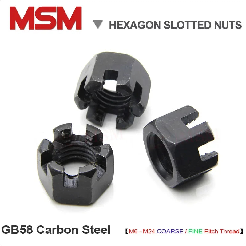 Carben Steel Hex Slotted Nuts and Castle DIN935 Coarse and Fine Pitch Anti-loosenM6 M8 M10 M12 M16 M20 M24 GB58