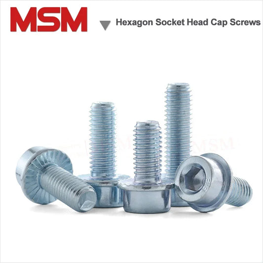 Carbon Steel Hexagon Socket Head Cap Screws With Anti-loose Flange Zinc Plated Loose-proof Screws M5 M6 M8 M10