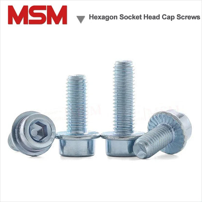 Carbon Steel Hexagon Socket Head Cap Screws With Anti-loose Flange Zinc Plated Loose-proof Screws M5 M6 M8 M10