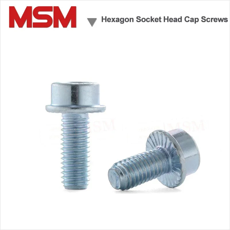 Carbon Steel Hexagon Socket Head Cap Screws With Anti-loose Flange Zinc Plated Loose-proof Screws M5 M6 M8 M10