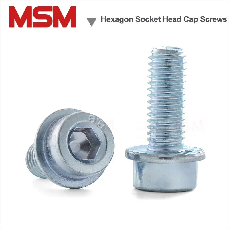 Carbon Steel Hexagon Socket Head Cap Screws With Anti-loose Flange Zinc Plated Loose-proof Screws M5 M6 M8 M10