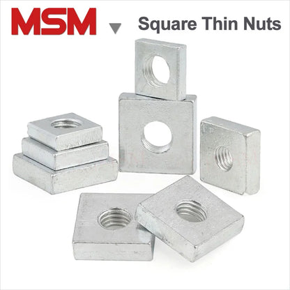 Free Shipping Zinc Plated Carbon Steel Square Thin Nuts Aluminum Profile Accessory Slider Block  M3 M4 M5 M6 M8 Quadrangle Block