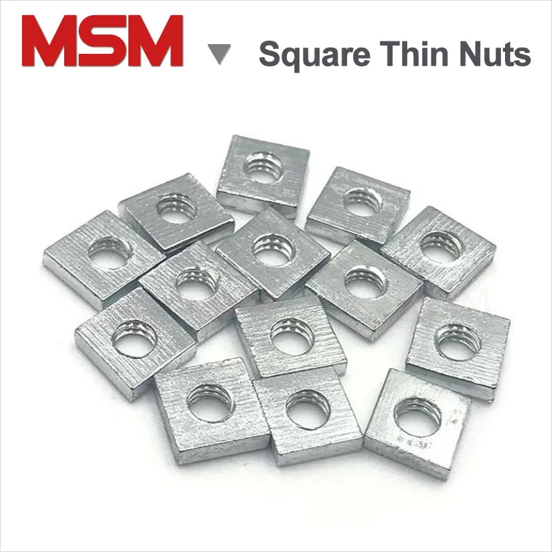 Free Shipping Zinc Plated Carbon Steel Square Thin Nuts Aluminum Profile Accessory Slider Block  M3 M4 M5 M6 M8 Quadrangle Block
