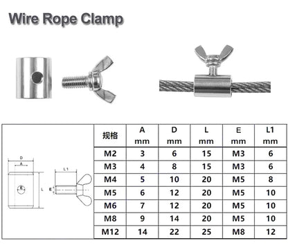 2-5pcs 304 Stainless Steel Handscrew Clamp Wire Rope Fasteners Butterfly Buckle For 2-12mm Wires M2 M3 M4 M5 M6 M8 M10 M12