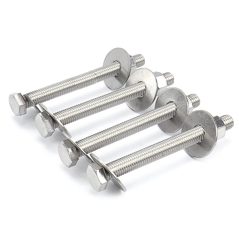 4 Sets Stainless Steel Hex Head M6 M8 Extra Long Screw/Bolt With Two Plain Washers And One Nut Fully Threaded Length [40~200mm]