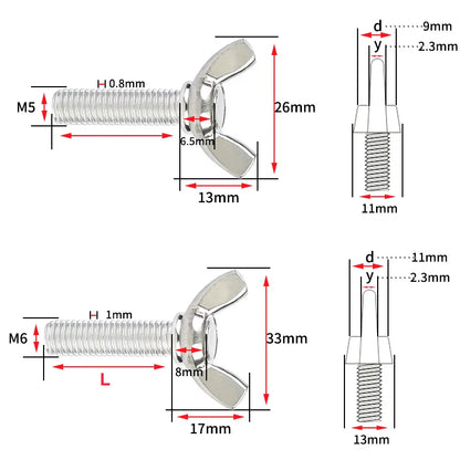 10Pcs Stainless Steel M4 M5 Butterfly Bolt Wing Screws Hand Tighten Wing Bolt/Screws Length [6~100mm]