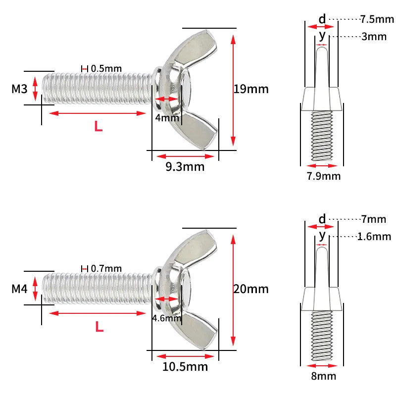 10Pcs Stainless Steel M4 M5 Butterfly Bolt Wing Screws Hand Tighten Wing Bolt/Screws Length [6~100mm]