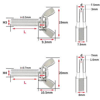 10Pcs Stainless Steel M4 M5 Butterfly Bolt Wing Screws Hand Tighten Wing Bolt/Screws Length [6~100mm]