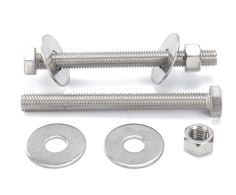 4 Sets Stainless Steel Hex Head M6 M8 Extra Long Screw/Bolt With Two Plain Washers And One Nut Fully Threaded Length [40~200mm]