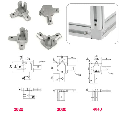 2PCS L Type White/Black 3-Dimensional Bracket 3-Way Conner Connector For EU Standard Aluminium Profile 2020/3030/4040 With Screw