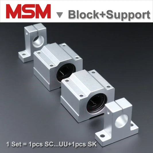 MSM Linear Blocks+Shaft Bracket Rod Holder SC8UU+SK8/SC10UU+SK10/SC12UU+SK12/SC16UU+SK16/SC20UU+SK20/SC25UU+SK25/SC30UU+SK30(mm)