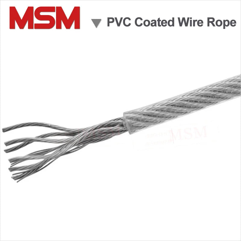 PVC Coated Steel Wire Rope 1/1.5/2/2.2/3/4/5/6mm Flexible Wire Rope soft Cable Transparent Clothesline Lifting Rustproof Line