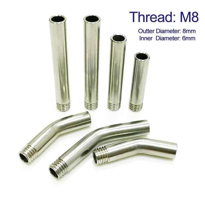 5pcs Stainless Steel M8 Threaded CNC Spindle Colling Extension Nozzle Outlet Pipe Sraight/Bend Hollow Tube for CNC Sprayer