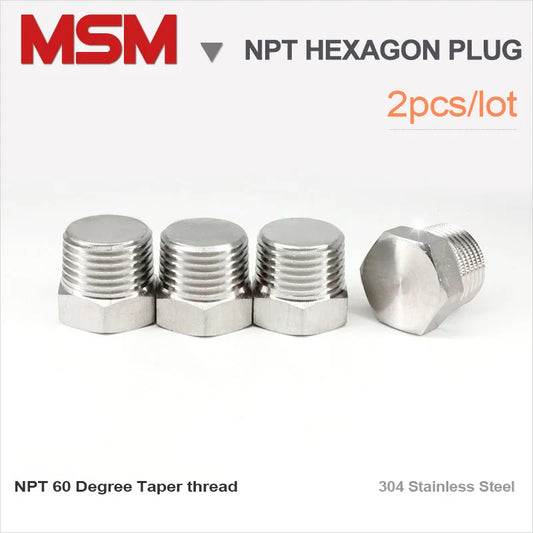 Stainless NPT 60 Degree Tapper Male Threaded Hexagon Head Socket Plugs End/Throat/Oil Plugs 1/8" 1/4" 3/8" 1/2" 3/4" 1" 1-1/4"