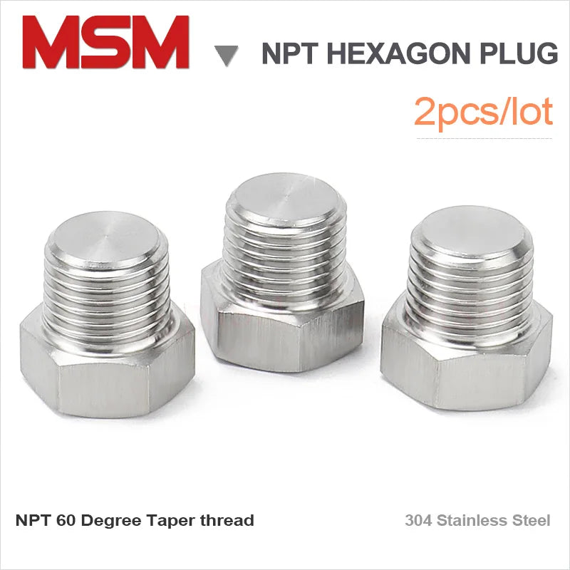 Stainless NPT 60 Degree Tapper Male Threaded Hexagon Head Socket Plugs End/Throat/Oil Plugs 1/8" 1/4" 3/8" 1/2" 3/4" 1" 1-1/4"