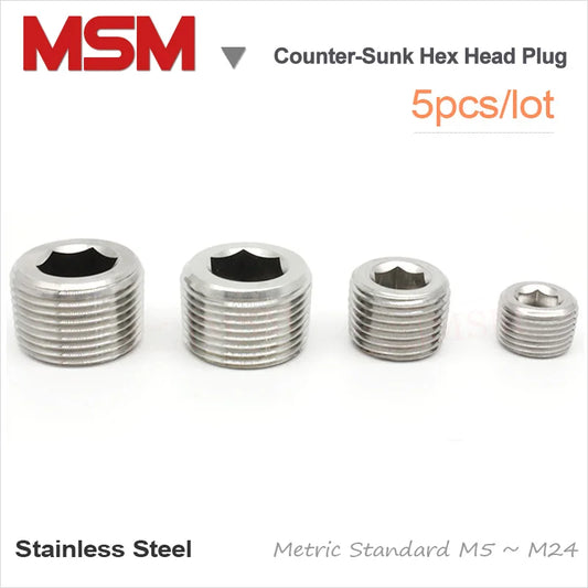 Stainless Steel Countersunk End Plug Internal Hex Head Socket Pipe Fitting Throat Plug Metric M5/6/8/10/12/14/16/18/20/22/24