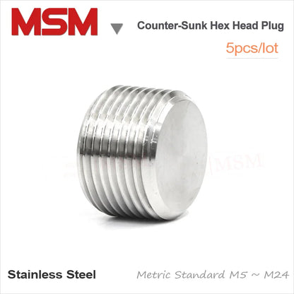 Stainless Steel Countersunk End Plug Internal Hex Head Socket Pipe Fitting Throat Plug Metric M5/6/8/10/12/14/16/18/20/22/24