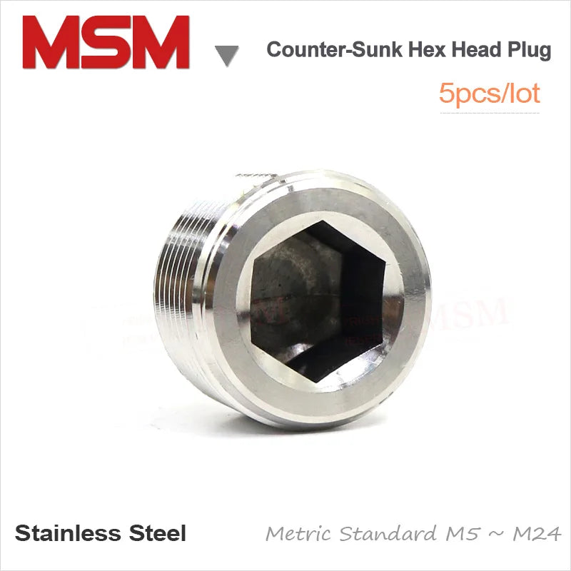 Stainless Steel Countersunk End Plug Internal Hex Head Socket Pipe Fitting Throat Plug Metric M5/6/8/10/12/14/16/18/20/22/24