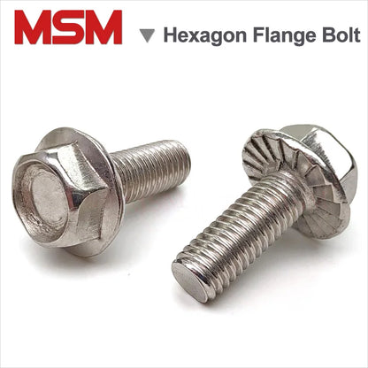 Stainless Steel Hexagon Head with Serrated Flange Cap Screw Anti-slid Loose-proof Metric Thread  Hex Washer Head Bolt M4/5/6/8