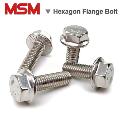 Stainless Steel Hexagon Head with Serrated Flange Cap Screw Anti-slid Loose-proof Metric Thread  Hex Washer Head Bolt M4/5/6/8