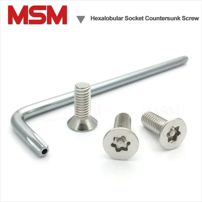 Stainless Steel Hexalobular Socket Countersunk Flat Head Screws With Column Pin M3 With T10 Wrench Anti Theft Security Screw