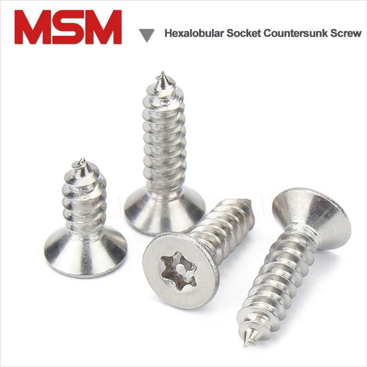 Stainless Steel Hexalobular Socket Countersunk Flat Head Tapper Screw With Column Pin M4/5 Six-Lobe Torx Tapper Screw And Wrench