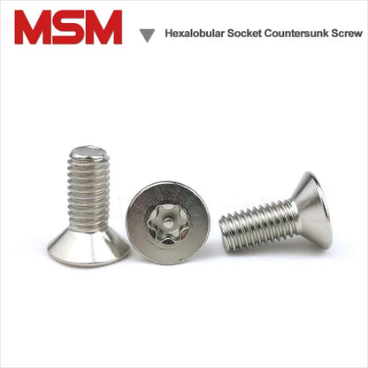 Stainless Steel M5 Star Socket Countersunk Flat Head Screw With Column Pin Free Wrench Anti Tamper Security Screw Six Lobe Torx