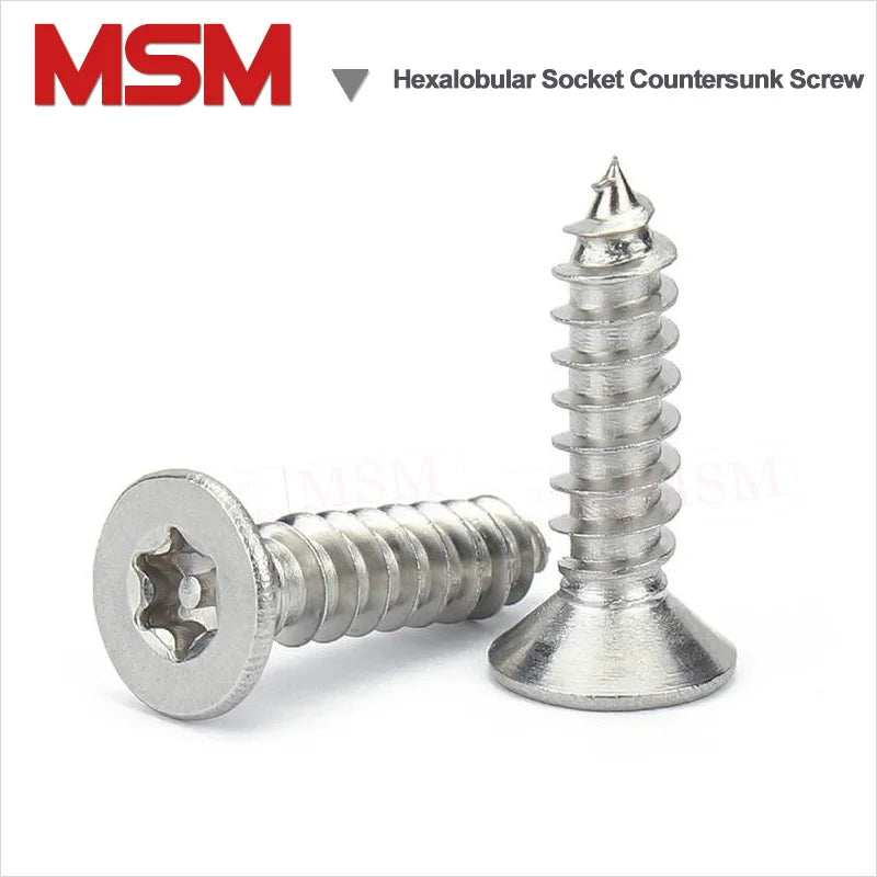Stainless Steel Six-Lobe Torx Countersunk Flat Head Tapping Screw with Column Pin M2/2.6/3 Anti Theft Security Screw Star Socket