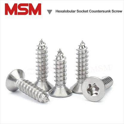 Stainless Steel Six-Lobe Torx Countersunk Flat Head Tapping Screw with Column Pin M2/2.6/3 Anti Theft Security Screw Star Socket